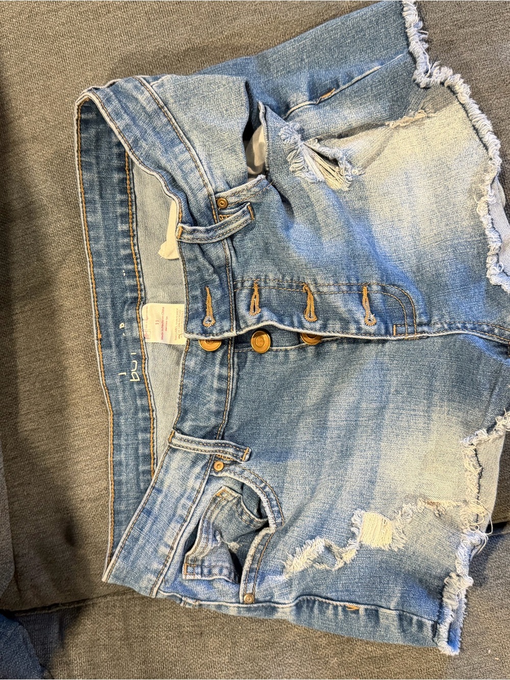 Light Blue Distressed High-Waist Denim Shorts